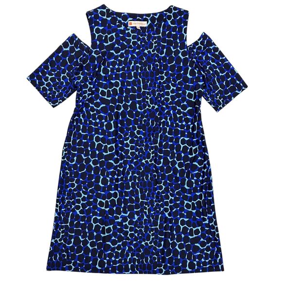 Jude Connally Knee Length Dress Cold Shoulder Nylon Blue Animal Print Sz Medium - Picture 8 of 8